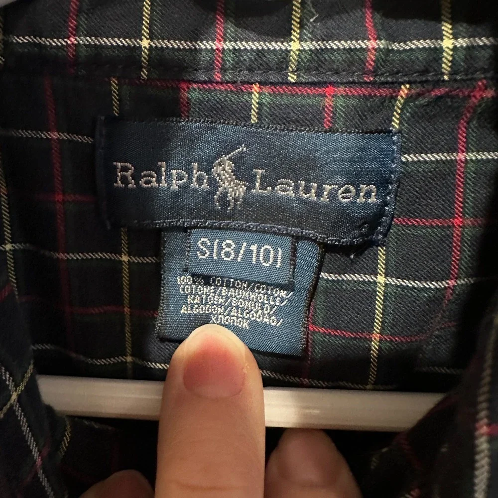 Kids Ralph Lauren Plaid Button Down Shirt Long Sleeve Red Blue Green Size S 8 10
